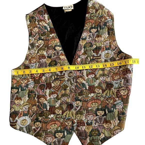 VTG Clio Button Up Vest Women Medium Children of the World Tapestry MADE IN USA - Picture 5 of 10